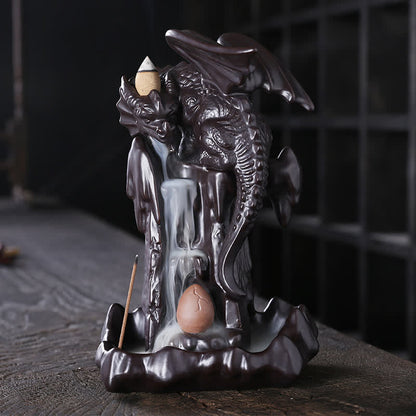 Mythstone Nordic Dragon Ceramic Backflow Smoke Fountain Meditation Healing Incense Burner Led Ball Decoration