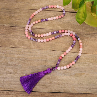 Mythstone 108 Mala Beads Amethyst Rose Quartz Spiritual Healing Tassel Bracelet