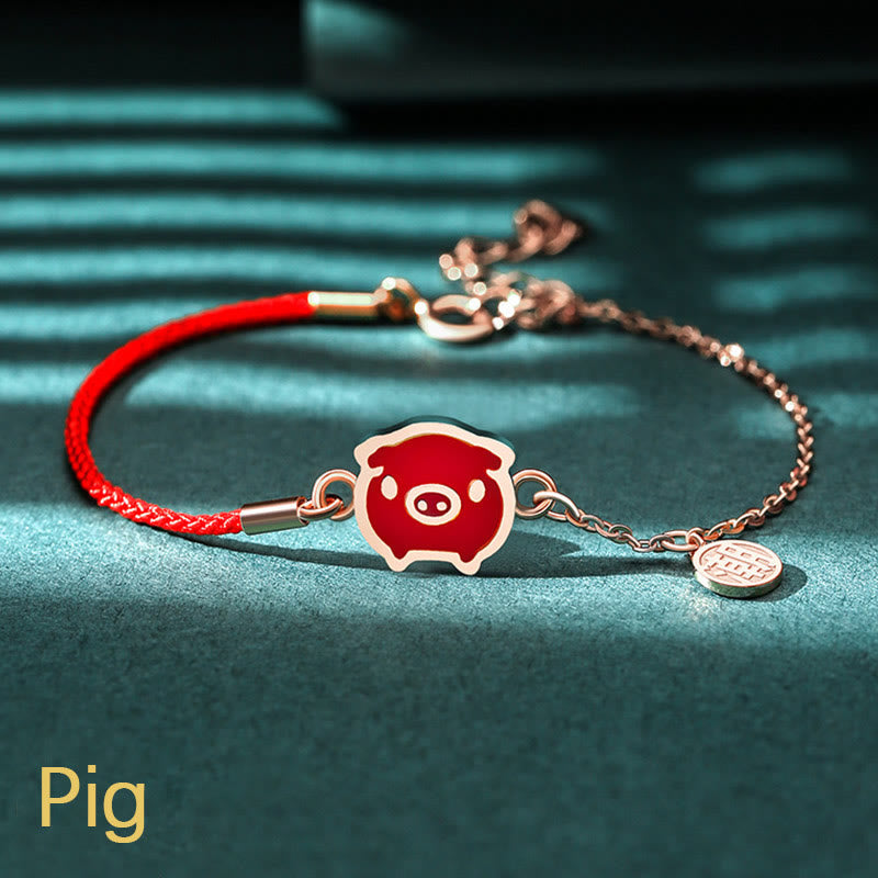 Mythstone 925 Sterling Silver Color-changing Chinese Zodiac Luck Protection Red String Chain Bracelet