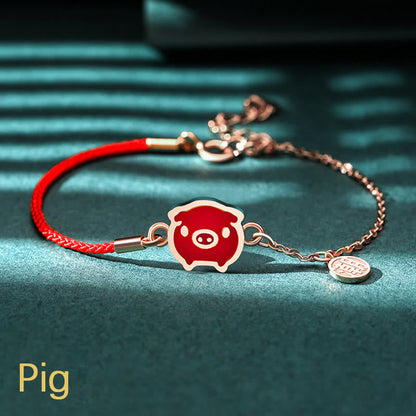 Mythstone 925 Sterling Silver Color-changing Chinese Zodiac Luck Protection Red String Chain Bracelet