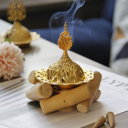 Mythstone Gold Alloy Healing Mini Incense Burner With Wooden Coaster Home Decor