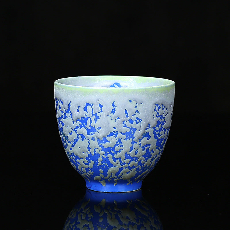 Mythstone Retro Blue Red Gradient Lotus Pattern Kiln Change Ceramic Teacup Kung Fu Tea Cup Bowl