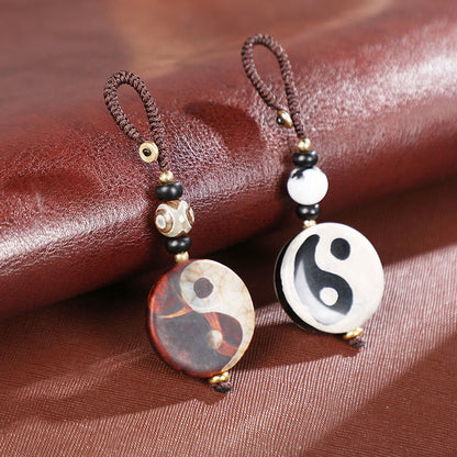 Mythstone Natural Agate Yin Yang Dzi Bead Balance Keychain