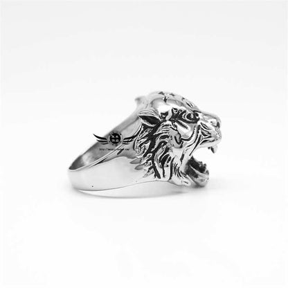 Mythstone Men's Animal Tiger Head Titanium Steel Balance Calm Punk Rock Biker Ring