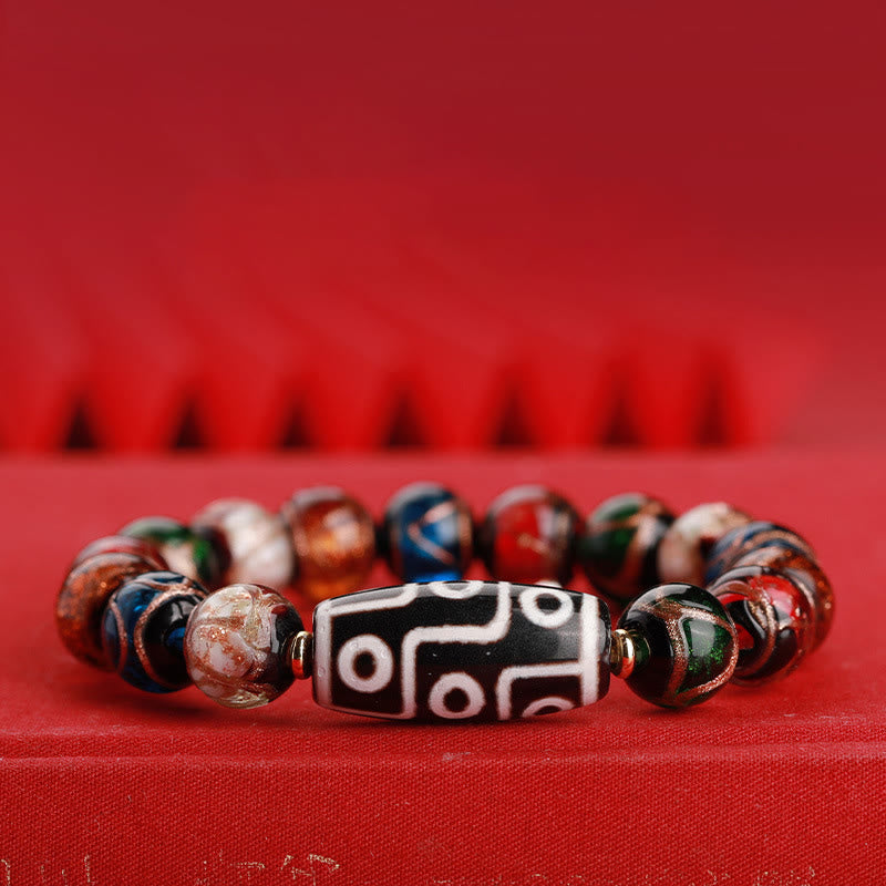 Mythstone Tibetan Nine-Eye Dzi Bead Three-eyed Dzi Bead Liuli Glass Bead Wealth Bracelet