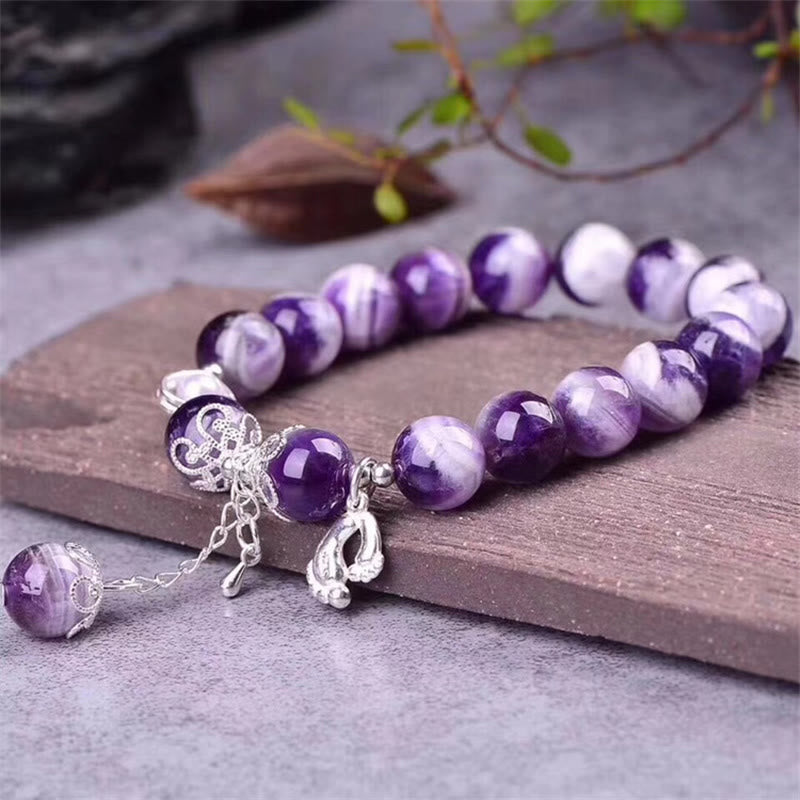 MythStone 925 Sterling Silver Natural Amethyst Healing Feet Love Heart Charm Bracelet