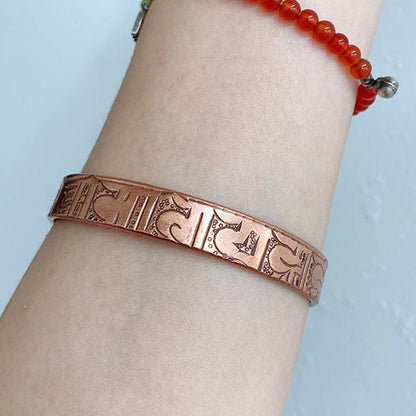 Mythstone Vintage Pattern Luck Balance Copper Cuff Bracelet Bangle