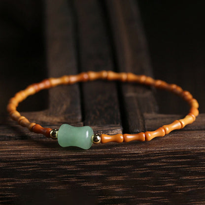 Mythstone Natural Olive Pit Green Aventurine Bamboo Pattern Luck Bracelet