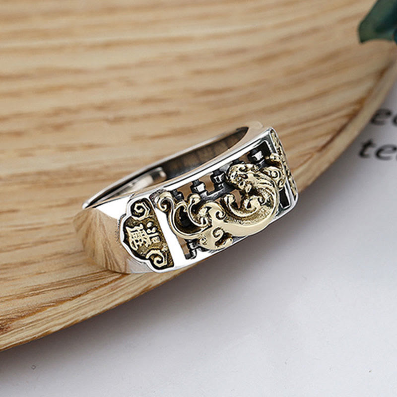 Mythstone 925 Sterling Silver PiXiu Luck Wealth Adjustable Ring