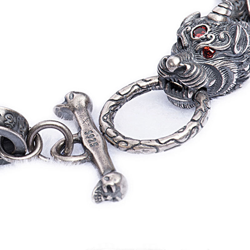 Mythstone 925 Sterling Silver Dragon Kirin Om Mani Padme Hum Success Strength Bracelet Bangle