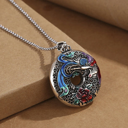 Mythstone Phoenix Peony Flower Luck Protection Necklace Pendant