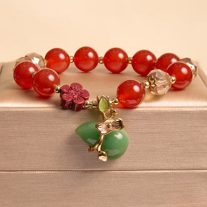 Mythstone Natural Red Agate Green Agate Gourd Cinnabar Flower Beads Confidence Bracelet