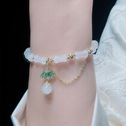 Mythstone Tianshan White Jade Bamboo Pattern Luck Blessing Bracelet