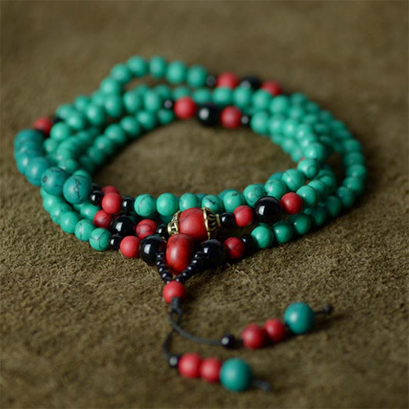 Mythstone Turquoise Black Onyx Red Turquoise Bead Protection Bracelet