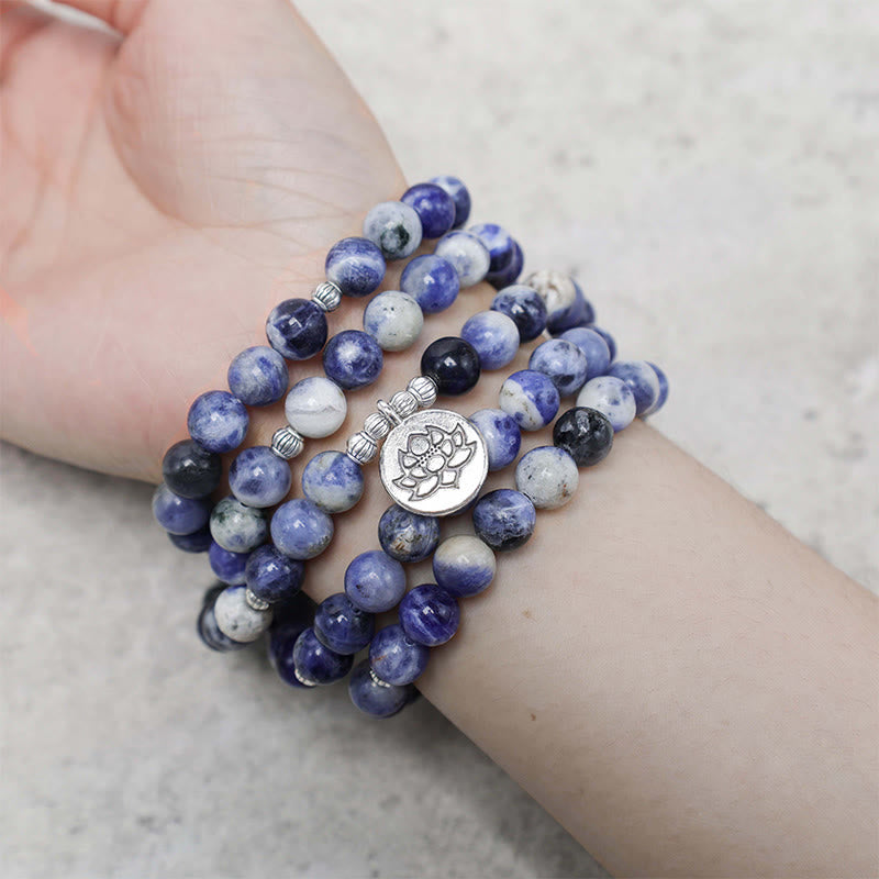 Mythstone Natural Blue Aventurine Lotus Peace Necklace Bracelet