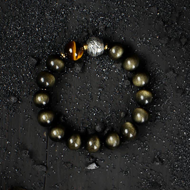 Mythstone To Experience a Reversal of Fortune Rainbow Obsidian Gold Sheen Obsidian Protection Bracelet