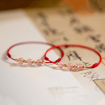 Mythstone Strawberry Crystal Beads Luck Red String Anklet