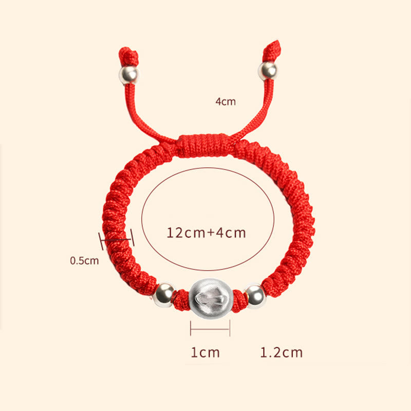 Pulsera para niños hecha a mano con cuerda multicolor de manzana roja de plata esterlina 999 de Mythstone