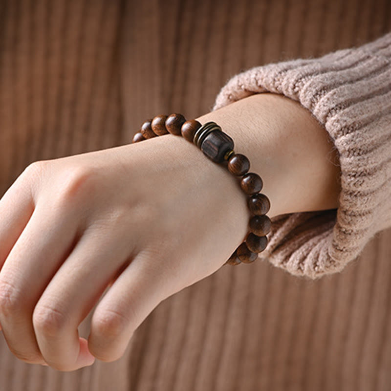 Mythstone Sandalwood Ebony Wood Bead Healing Single Double Wrap Bracelet