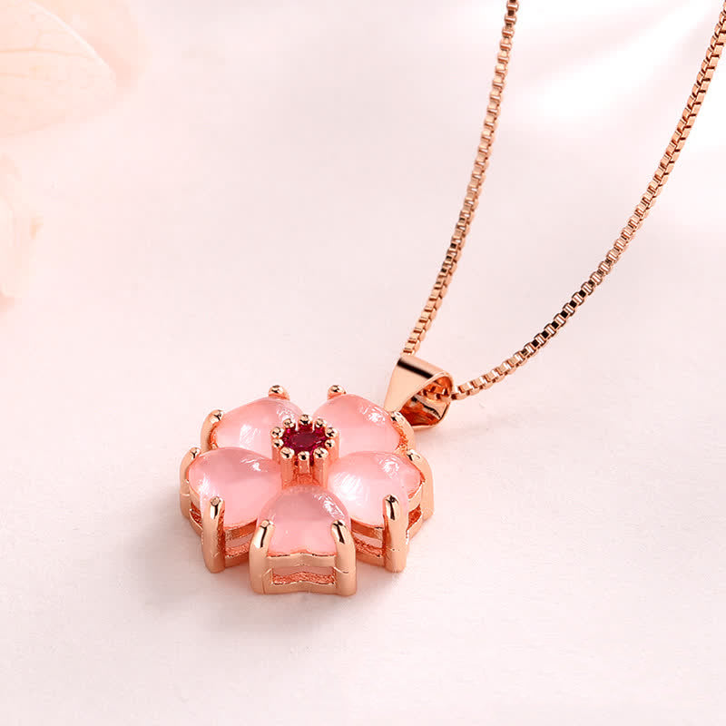 Mythstone Pink Crystal Love Heart Flower Soothing Necklace Pendant