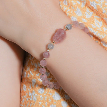 Mythstone Moonstone Strawberry Quartz Tourmaline PiXiu Healing Bracelet