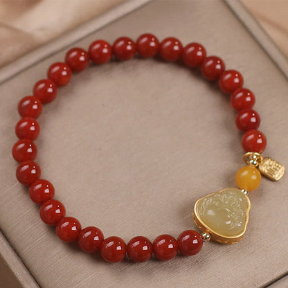 MythStone Laughing Buddha Red Agate Jade Confidence Bracelet