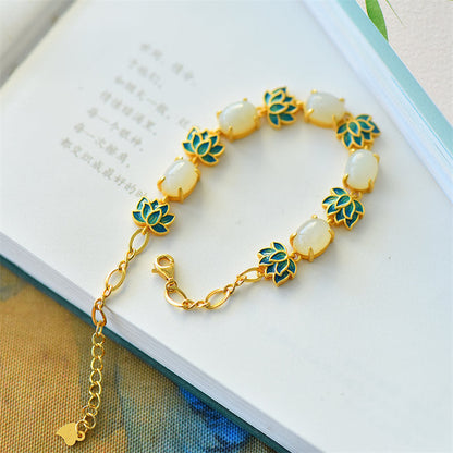 Mythstone White Jade Cyan Jade Lotus Protection Bracelet