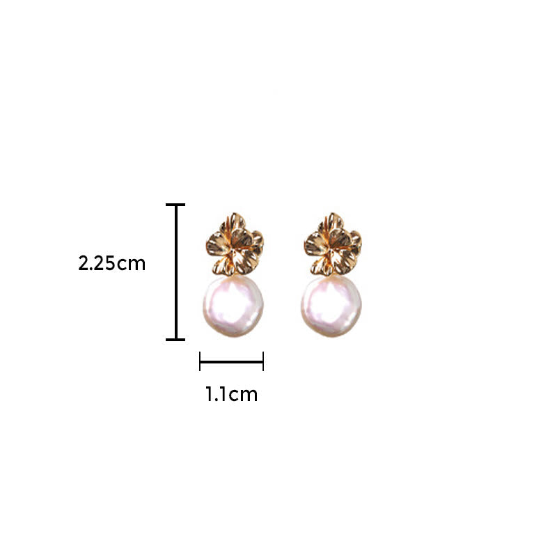 Mythstone 925 Sterling Silver Natural Baroque Pearl Flower Healing Drop Earrings