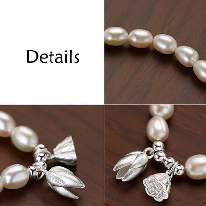 Mythstone 999 Sterling Silver Lotus Flower Pod Natural Pearl Healing Bracelet