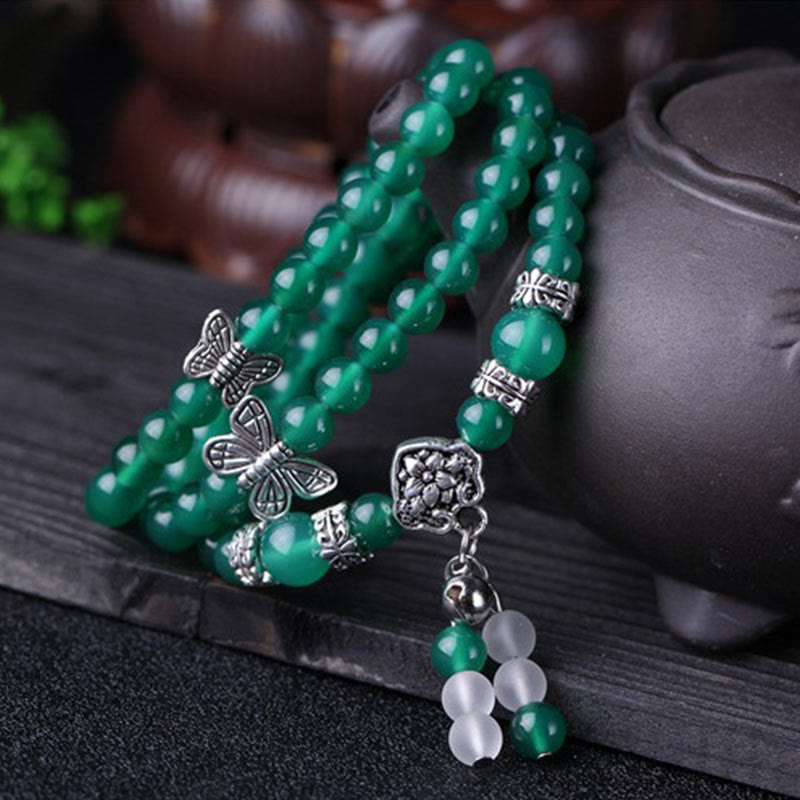 Pulsera de soporte con forma de mariposa de ágata verde natural Mythstone 