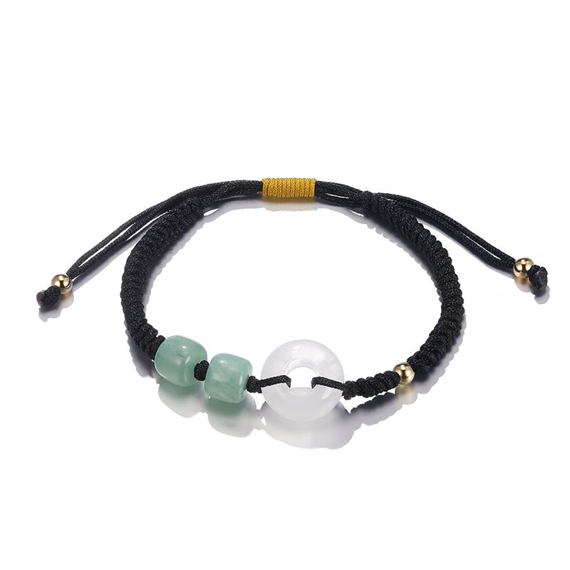 Mythstone 2Pcs Green Aventurine White Jade Peace Buckle Luck Braided Couple Bracelet