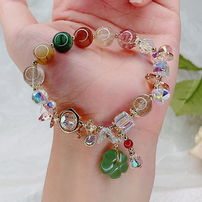 Mythstone Colorful Gemstone Green Aventurine Flower Bead Luck Bracelet