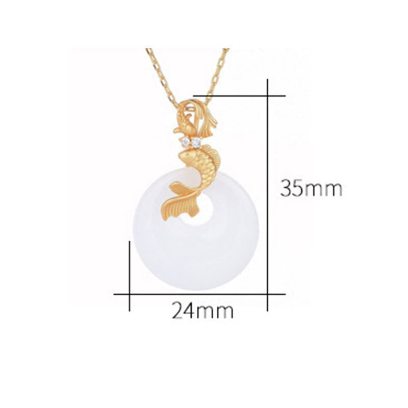 Mythstone White Jade Koi Fish Wealth Prosperity Necklace Pendant