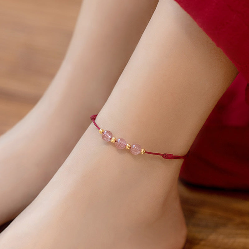 Mythstone Strawberry Crystal Beads Luck Red String Anklet