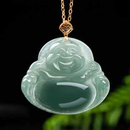 Mythstone Laughing Buddha Natural Jade Prosperity Abundance Necklace Pendant