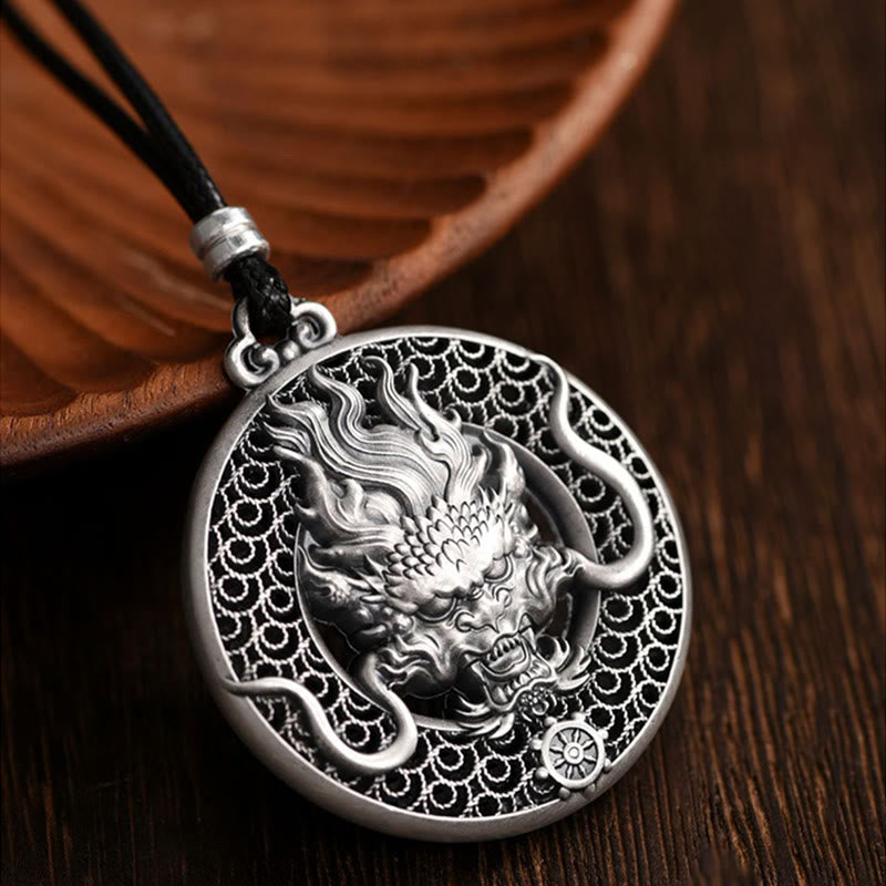 Mythstone 999 Sterling Silver Year Of The Dragon Handcrafted Dragon Head Relief Carved Protection Necklace Pendant