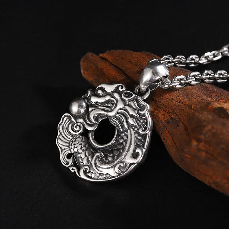 Colgante de collar con hebilla de paz y riqueza con forma de dragón y pez koi de Mythstone 