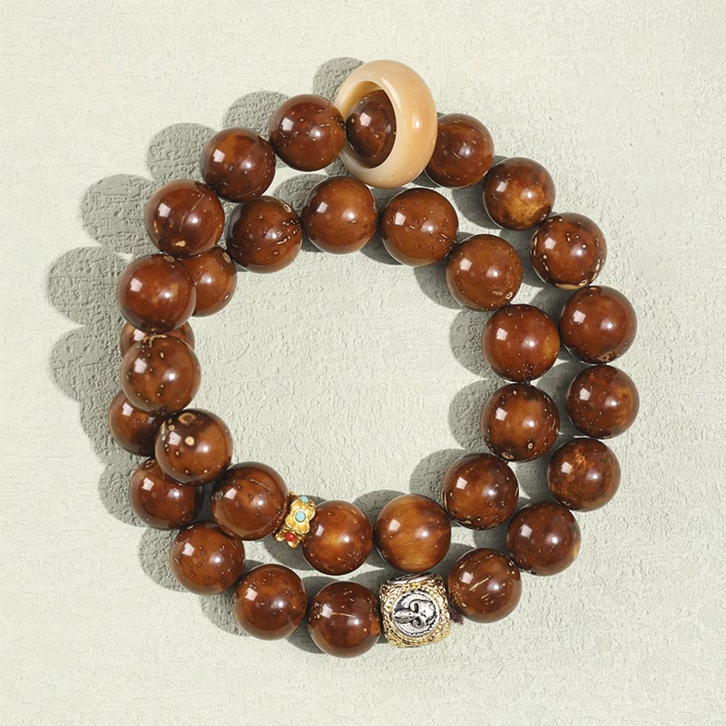 Pulsera de doble vuelta con semilla de Bodhi de rata y oro morado natural tibetano Mythstone