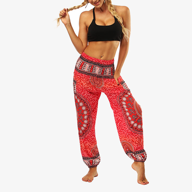 Mythstone Hippie Pants Baggy Boho High Waist Lounge Trousers with Pockets Women's Yoga Pants