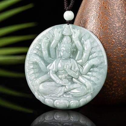 Mythstone Thousand-Hand Kwan Yin Avalokitesvara Jade Blessing String Necklace Pendant