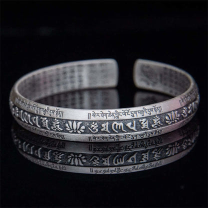 Mythstone Om Mani Padme Hum Heart Sutra Mantra Lotus Peace Meditation Cuff Bracelet Bangle