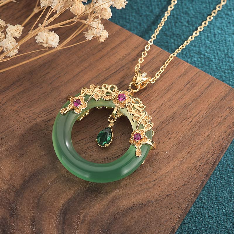 Mythstone Natural Round Cyan Jade Healing Necklace Pendant