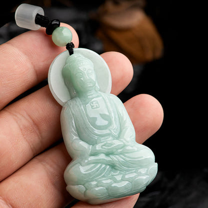 Mythstone Amitabha Buddha Jade Amulet Compassion String Necklace