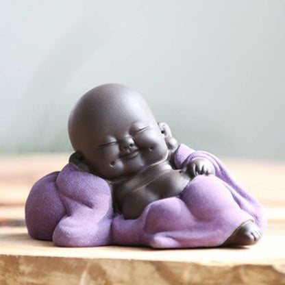 Mythstone Always Smiling Laughing Buddha Wealth Luck Purple Clay Maitreya Statue Decoration