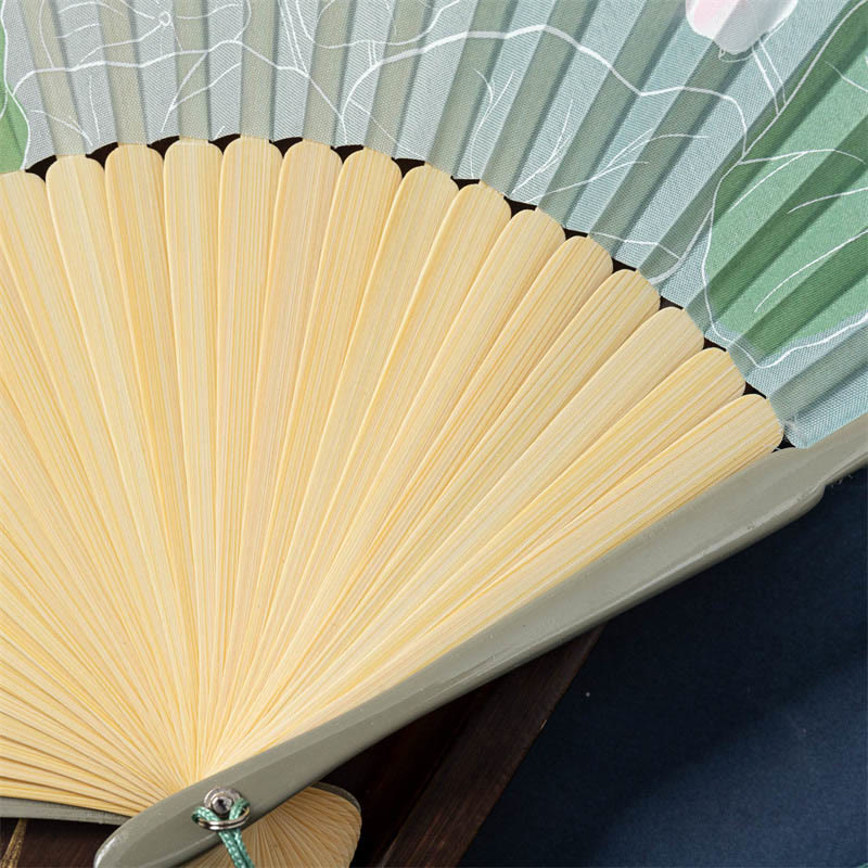 Mythstone Lotus Begonia Flower Jasmine Handheld Bamboo Folding Fan 21cm