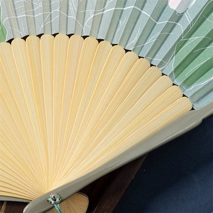 Mythstone Lotus Begonia Flower Jasmine Handheld Bamboo Folding Fan 21cm