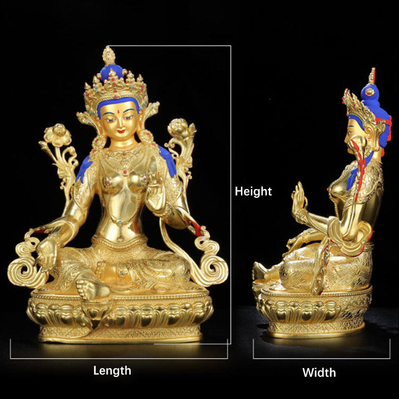 Mythstone Bodhisattva Green Tara Protection Copper Gold Plated Statue Decoration