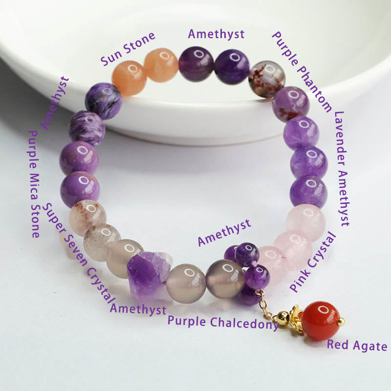 Mythstone Natural Amethyst Crystal Inner Peace Healing Bead Charm Bracelet