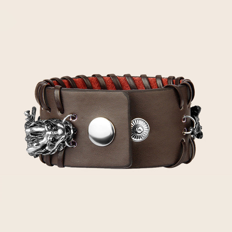 Pulsera de cuero tejida con protección de dragón Mythstone 