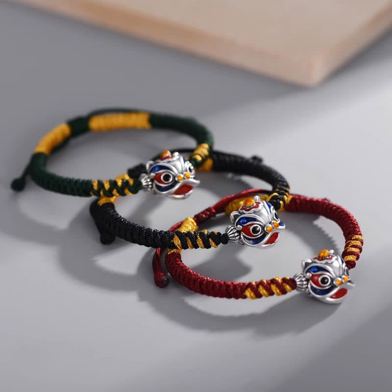 Pulsera trenzada de la suerte con león danzante hecha a mano de Mythstone 